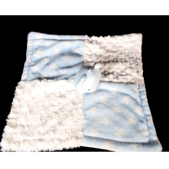 Baby Essentials Lovey Plush Blue Bear Blanket 4-Square Pattern Blue & White - Picture 9 of 14